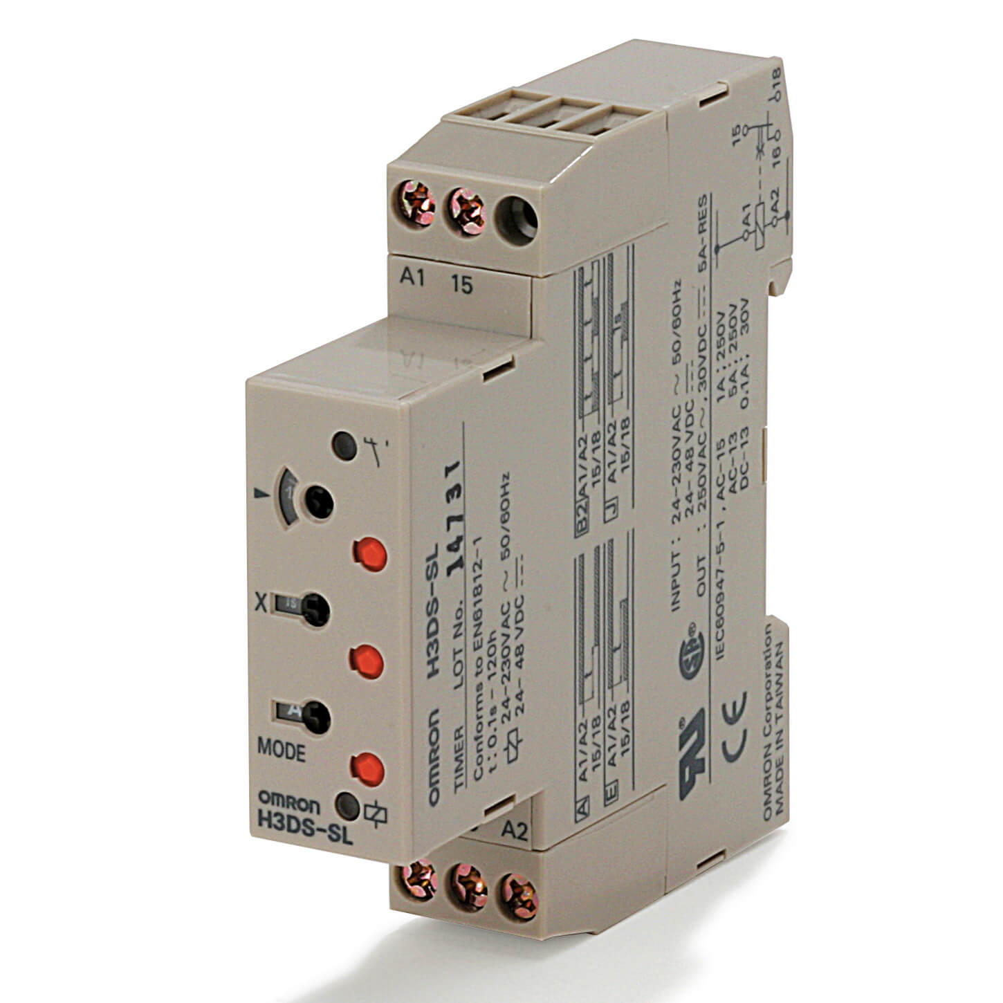 H3DS-SL AC/DC Timer 17.5mm slimline 4 modes SPDT 24-230VAC/24-48VDC