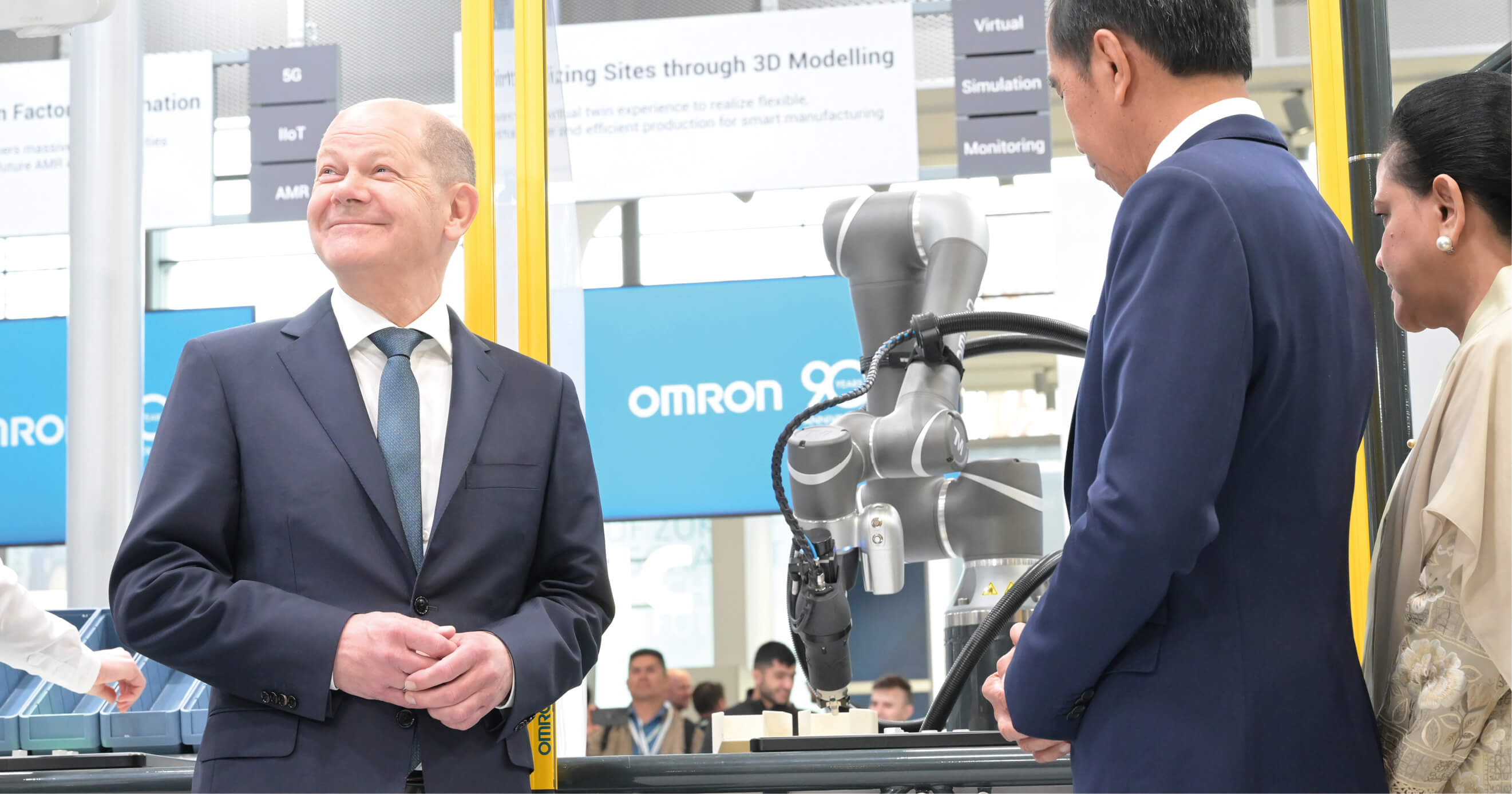 German Chancellor Olaf Scholz Visits OMRON's Booth At Hannover Messe ...